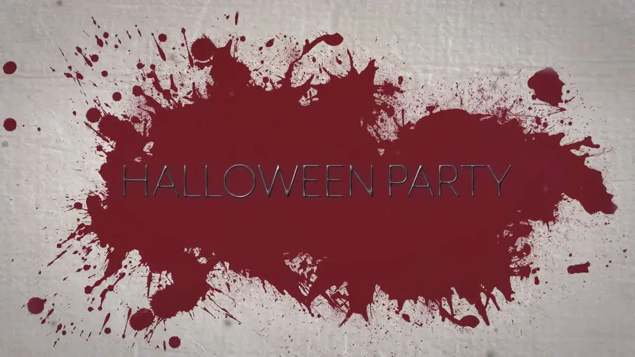 Animation of halloween party text over blood stains on white background