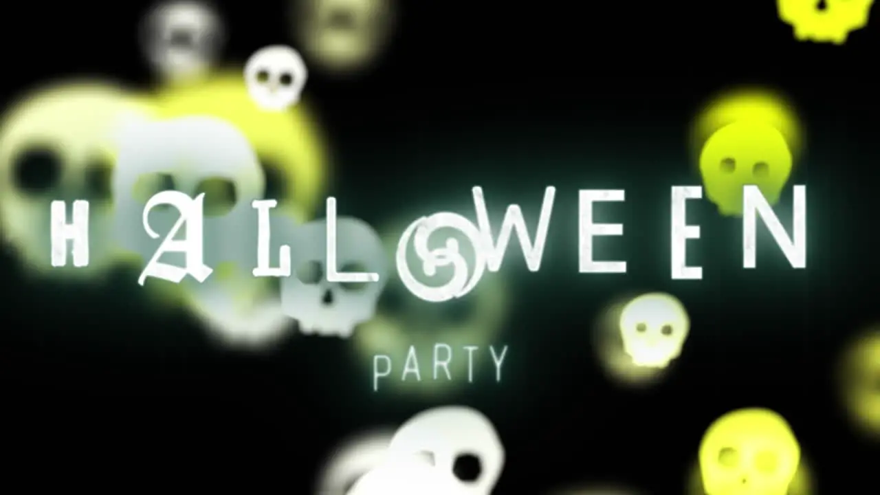 Animation of halloween party text over skulls