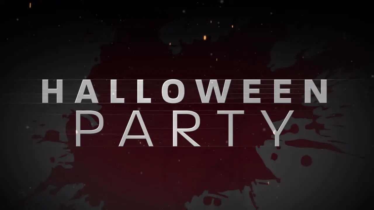 Animation of halloween party text over light spots and blood stains on black background