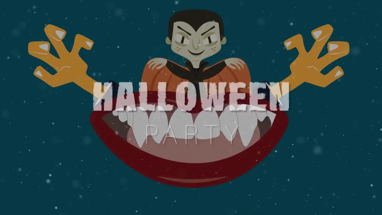 Animation of halloween party mouth and zombie on dark blue background