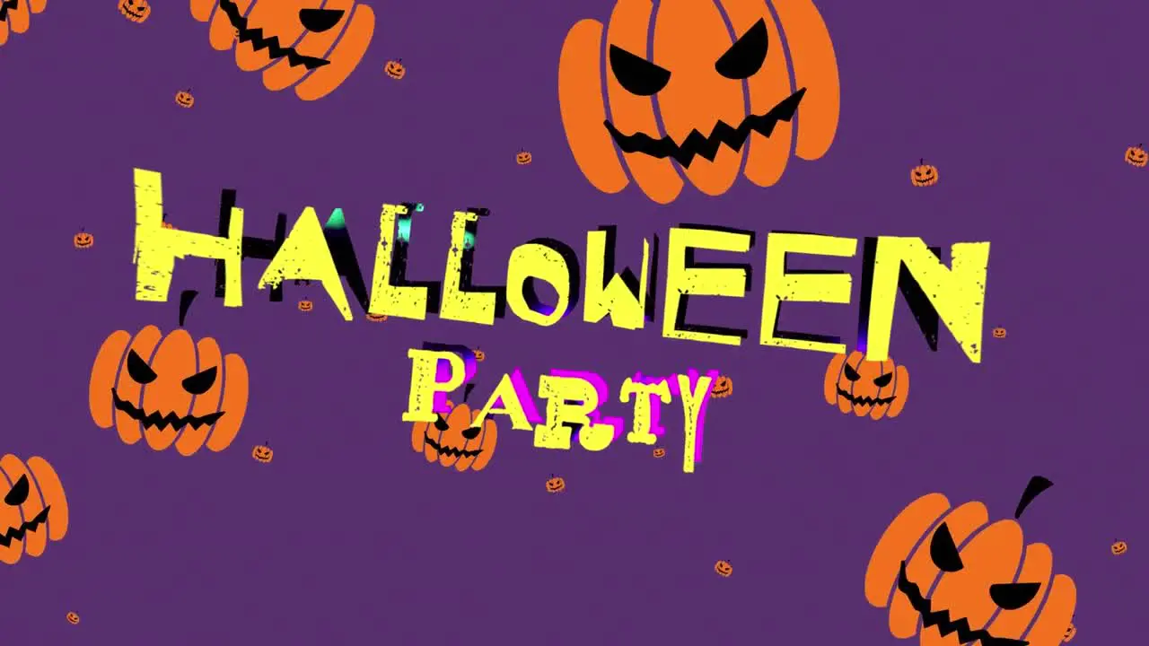 Animation of halloween party text over pumpkins