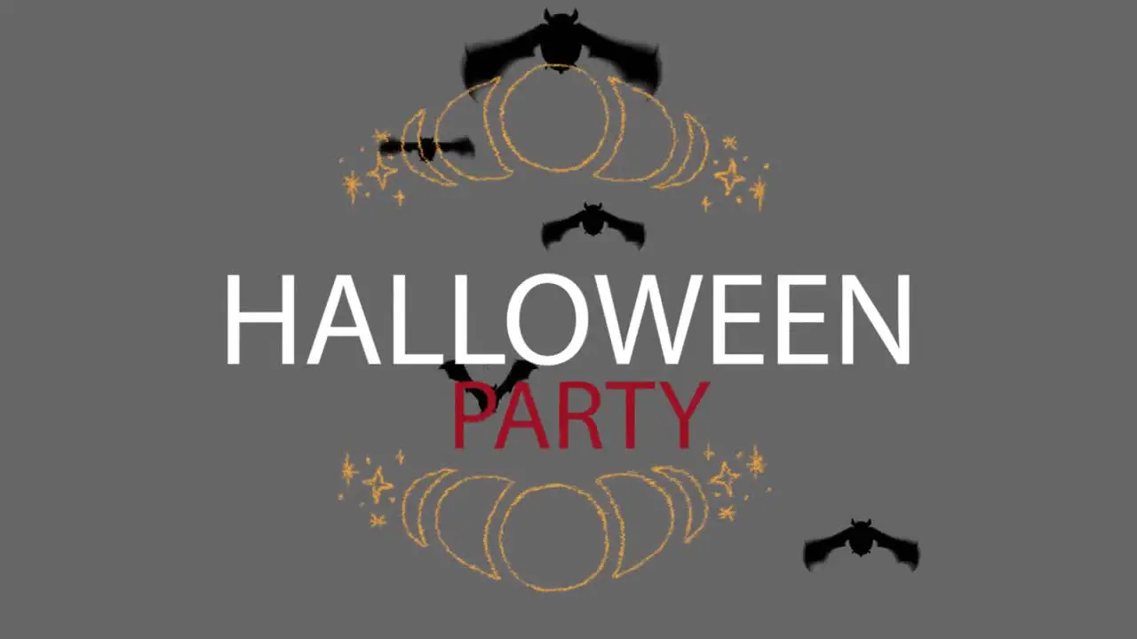 Animation of halloween party text over bats