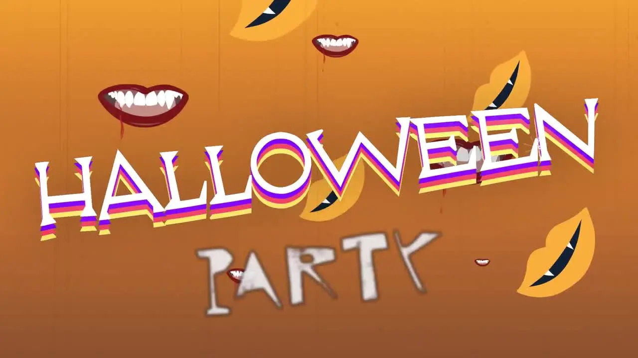 Animation of halloween party text over vampire mouths