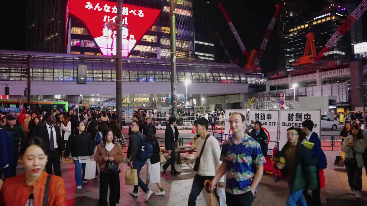 Slow Motion Pan over Shibuya Blocked off area after Mayor bans any Halloween celebrations