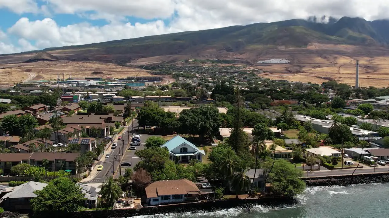 Cinematic Aerial Shot of the Historic Front Street Lahaina Maui Hawaii