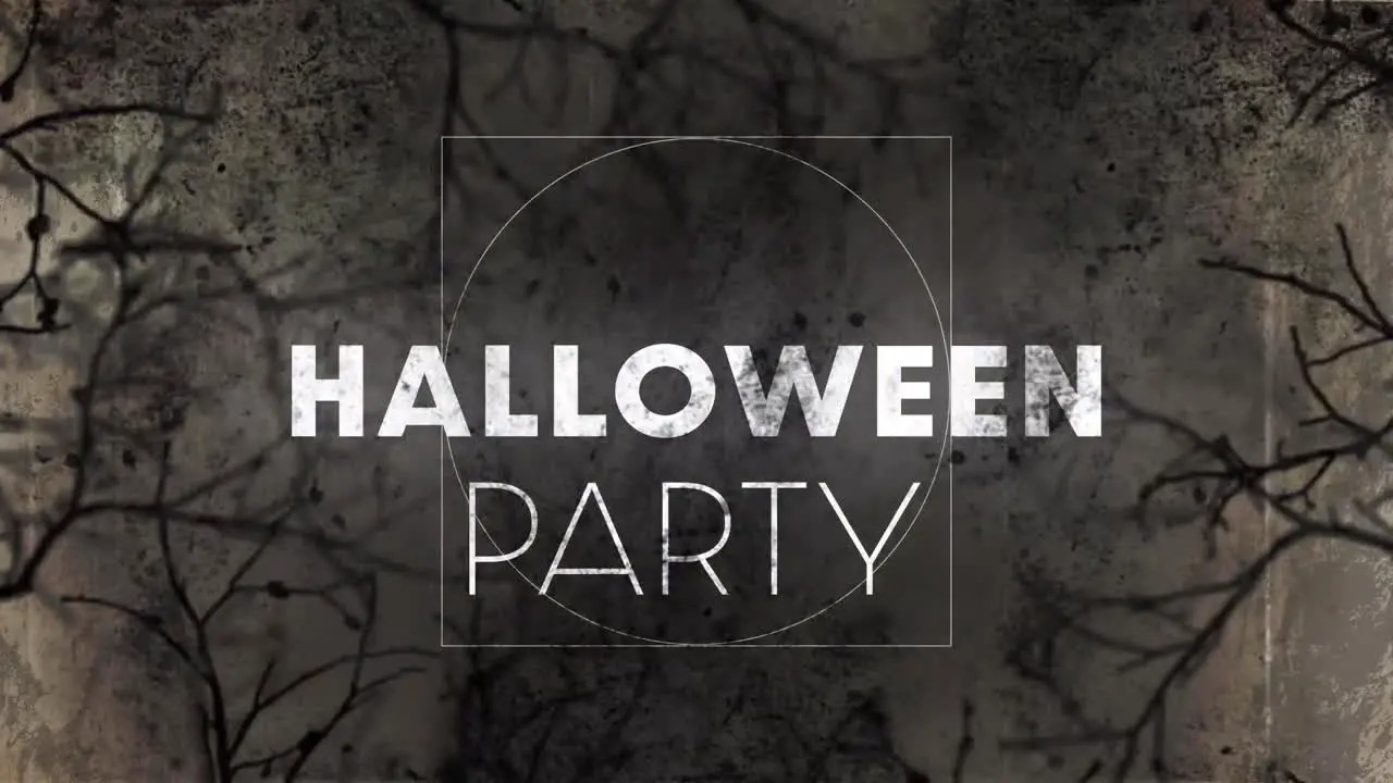 Halloween party text over creepy tree branches on grunge textured grey background