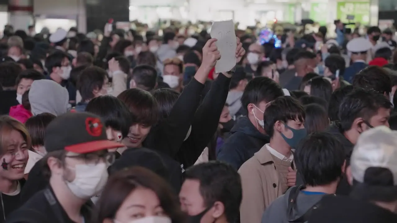 Crowd Wearing Masks Celebrating The Halloween Night 2020 At Shibuya Crossing Amid The Coronavirus Pandemic In Tokyo Japan Slow Motion