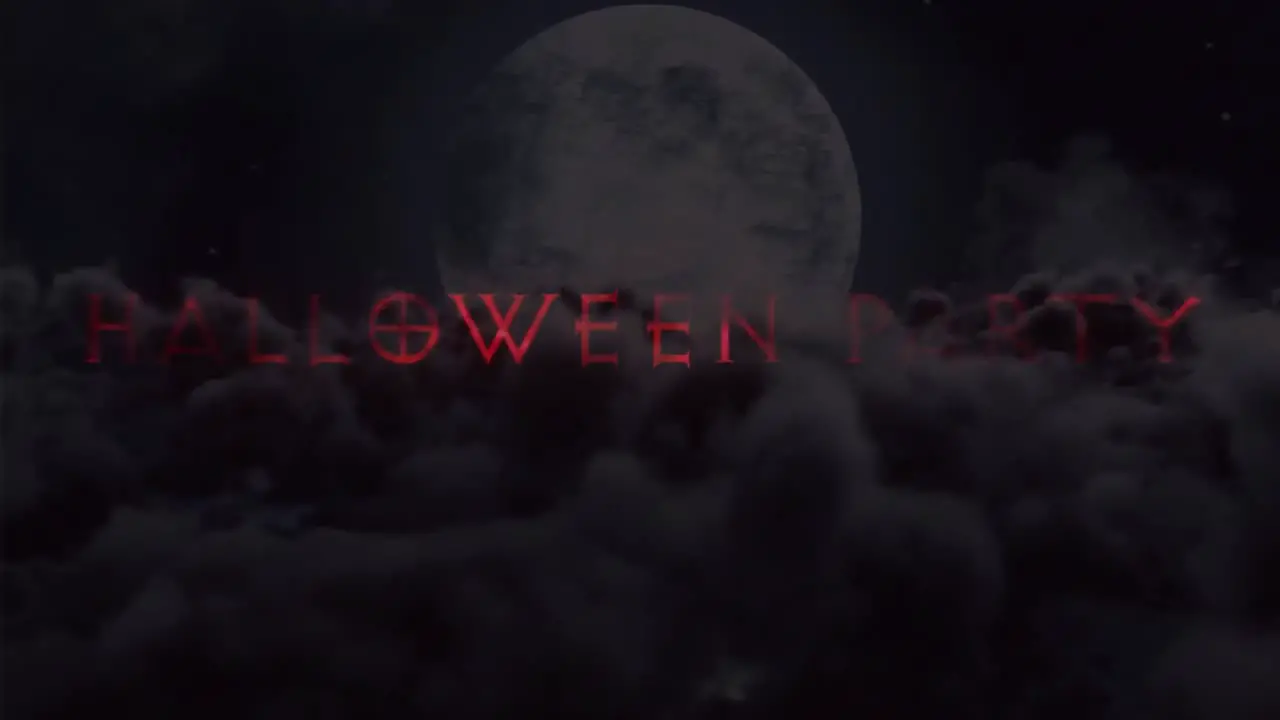 Animation of halloween party over full moon and night sky background