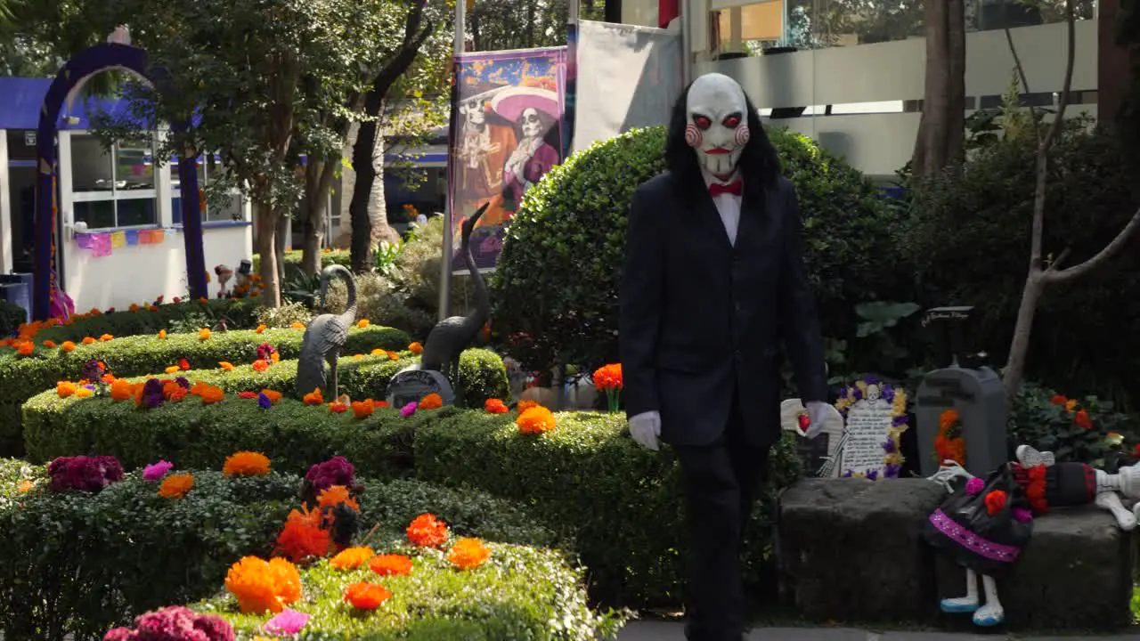 Mexican Halloween Celebration SAW Clown in Decorated School