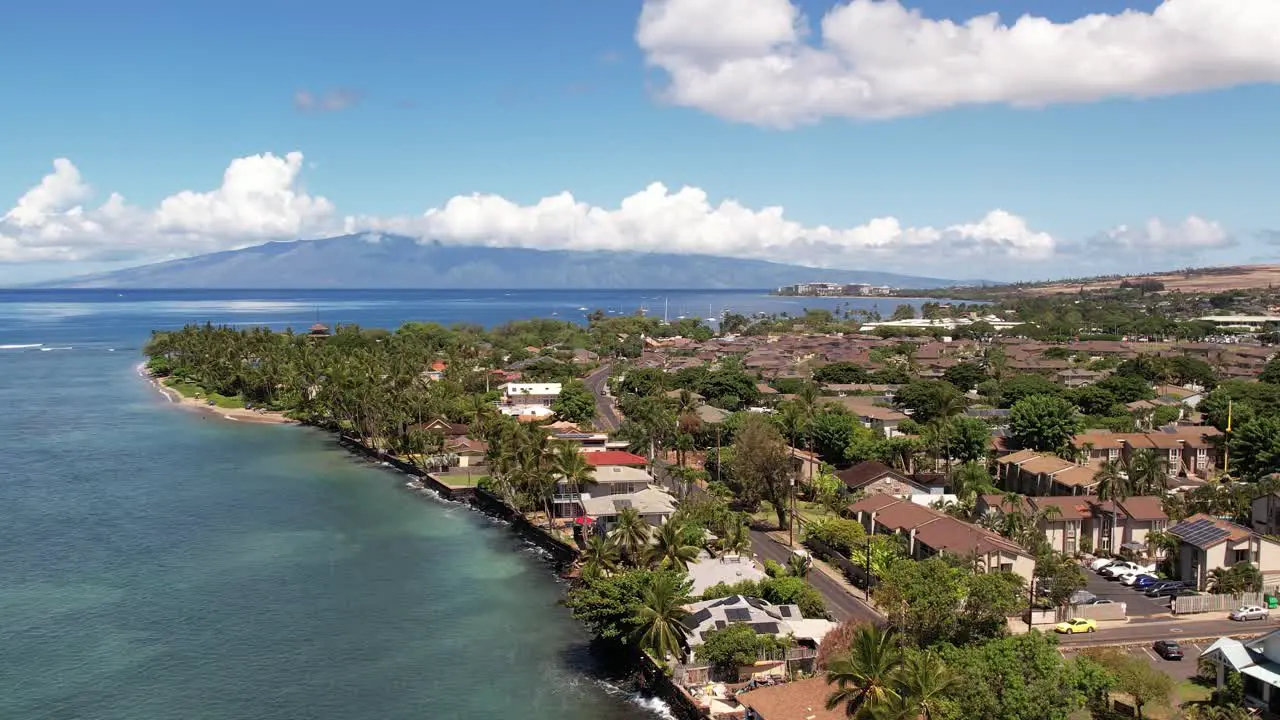 Cinematic Aerial Shot of Historic Front Street Area of Lahaina Maui Hawaii