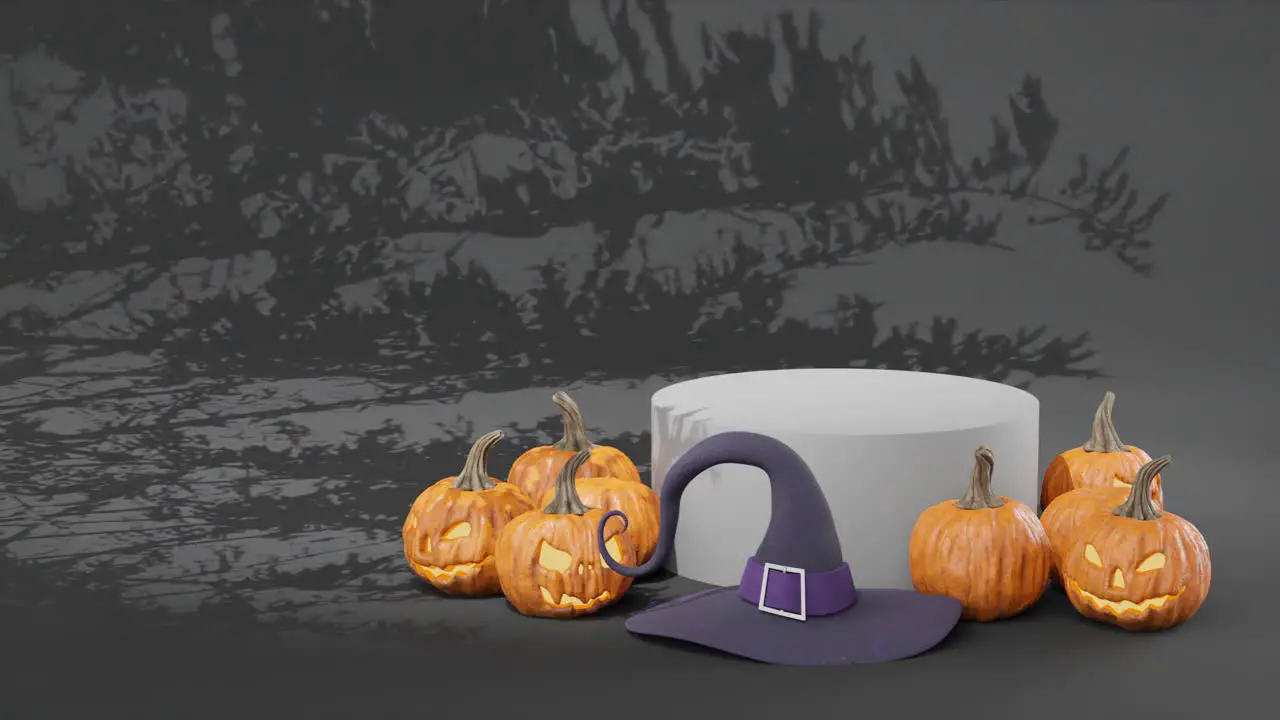 halloween sale october sales banner background spooky display carved pumpkins october holiday halloween discount witch hat alewife hat decoration 3d rendering 3d animation marketing 4k