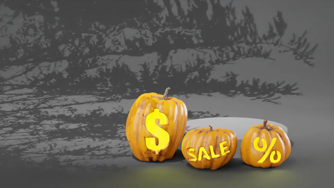 halloween sales display visual pumpkin decoration 3d rendering october sale halloween holiday concept bright orange yellow sales banner halloween sale template graphic anthracite background