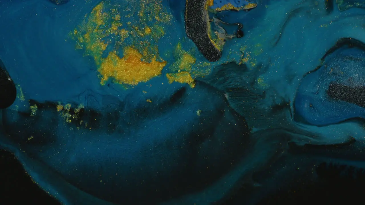 Blue liquid explosion and abstract yellow dots