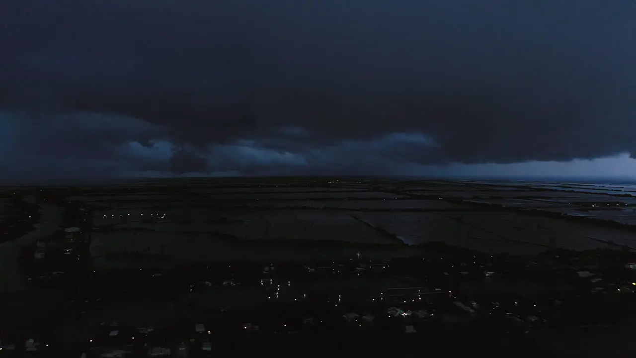 Aerial panning view of of evening storm over Mekong Delta in Vietnam-1