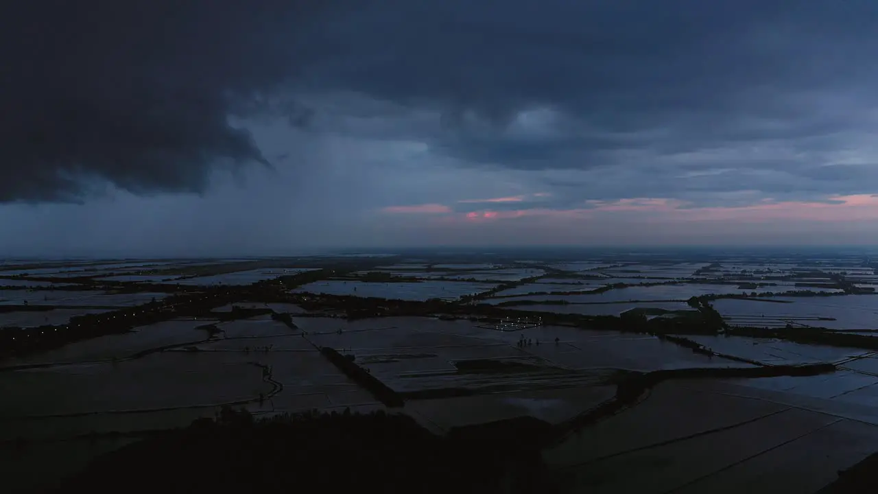 Aerial panning view of of evening storm over Mekong Delta in Vietnam-2