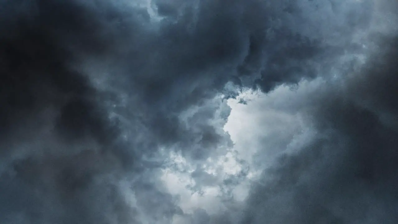 4K flying through thunderstorm inside dark clouds