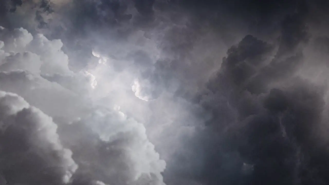 Point of view inside dark cumulonimbus clouds