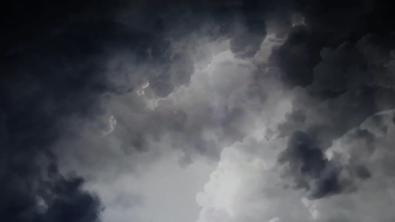 4k view of thunderstorm in moving clouds in dark sky