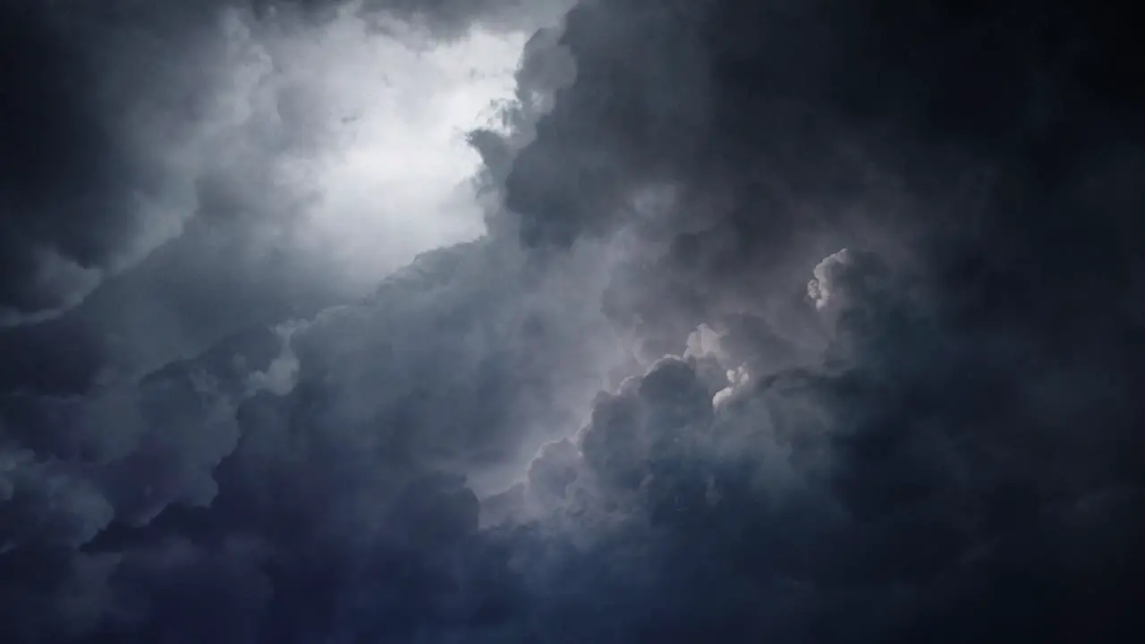 View of thunderstorm and moving dark clouds