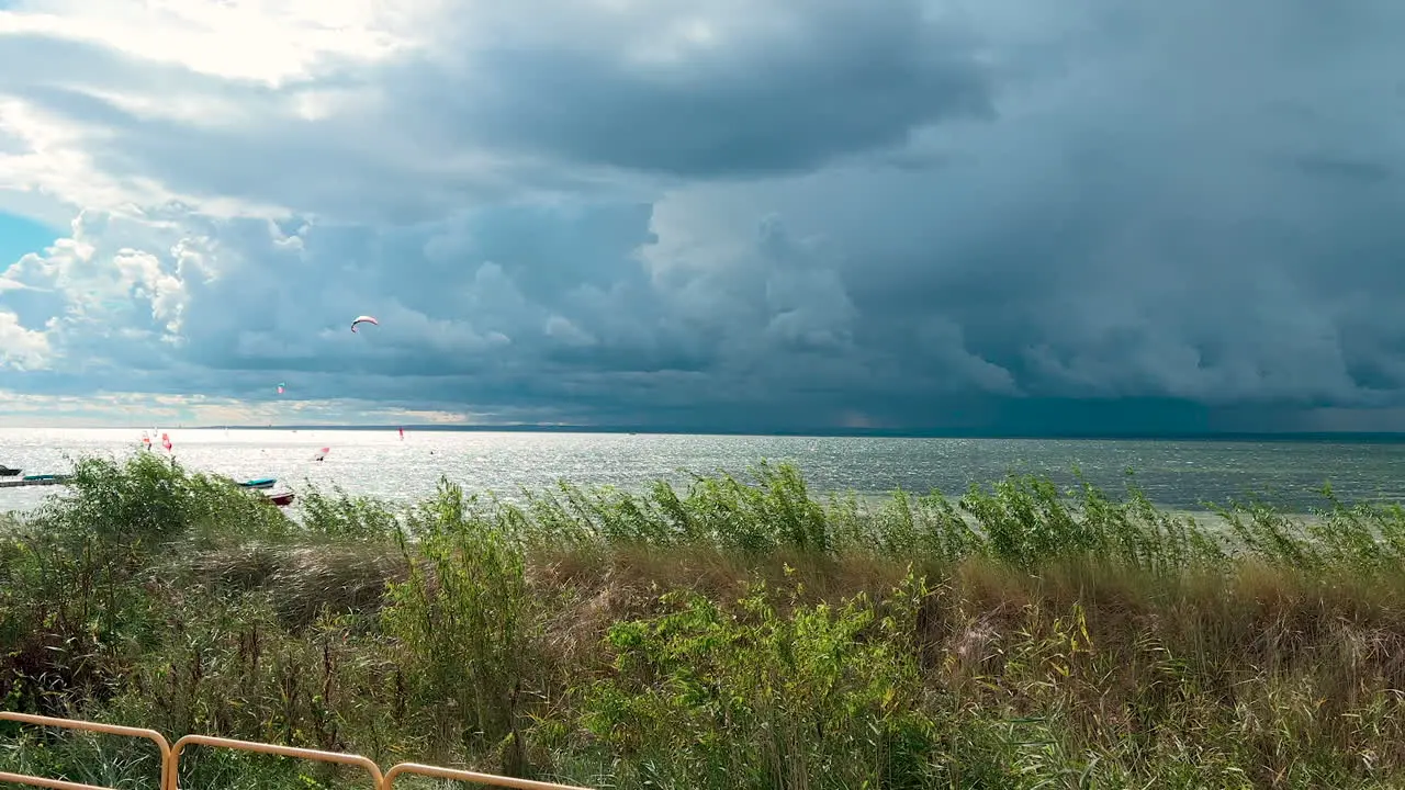 Threatening storm clouds in the sky gusty winds over the Bay of Puck in Kuźnica