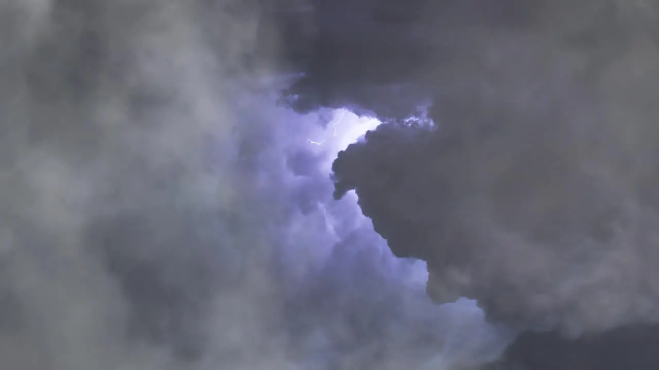 a thunderstorm that is going on in thick clouds with a thunderbolt zoom in