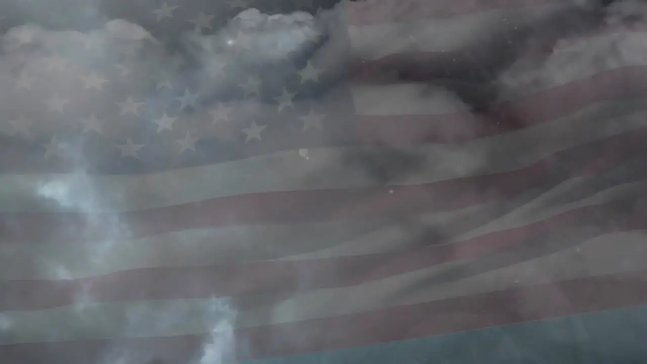 Animation of waving usa flag over cloudy stormy sky