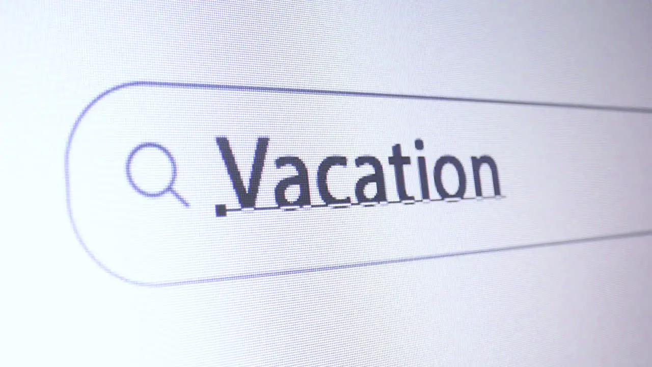 Browser bar with typed Vacation keyword on the computer screen SEO Concept