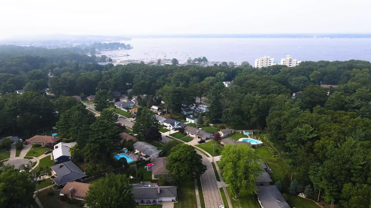 Drone spin with Mavic over a mist covered lake Michigan coast