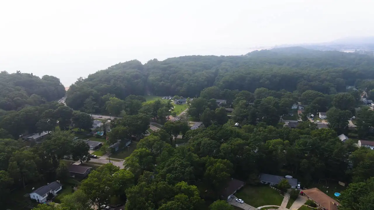 Lush and misty coast on the Great Lakes of Michigan