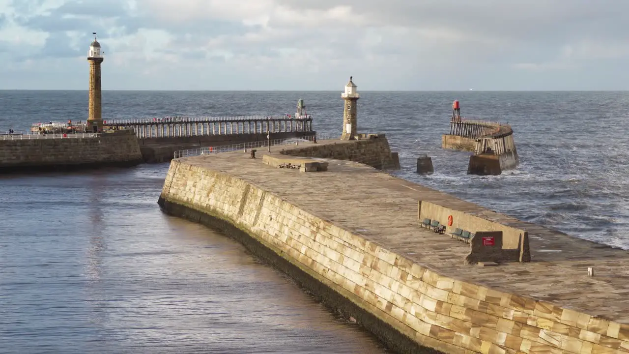 The east and west piers at Whitby North Yorkshire England