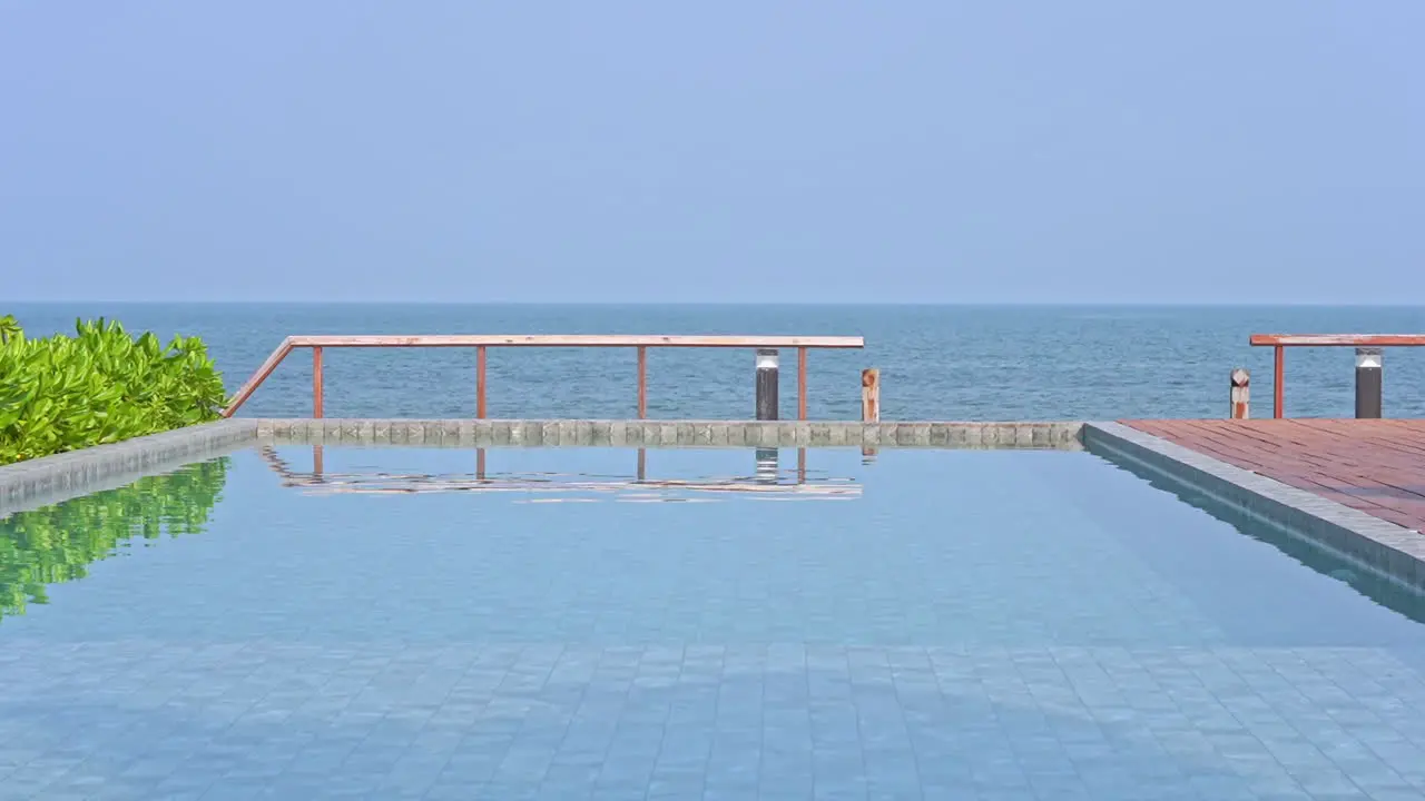 View from the edge of a resort pool of the ocean horizon