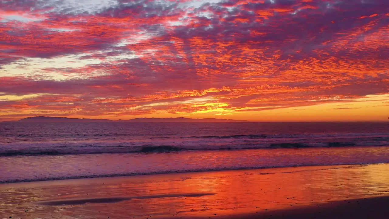 An astonishing heavenly sunset or sunrise aerial shot over the Pacific Ocean and Channel Islands in Ventura Southern California