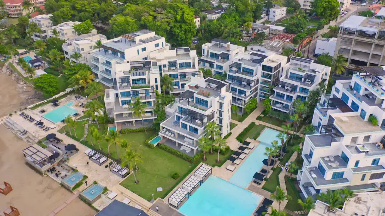 Aerial View Of Hotels Of The Ocean Club Playa Imbert Dominican Republic drone shot