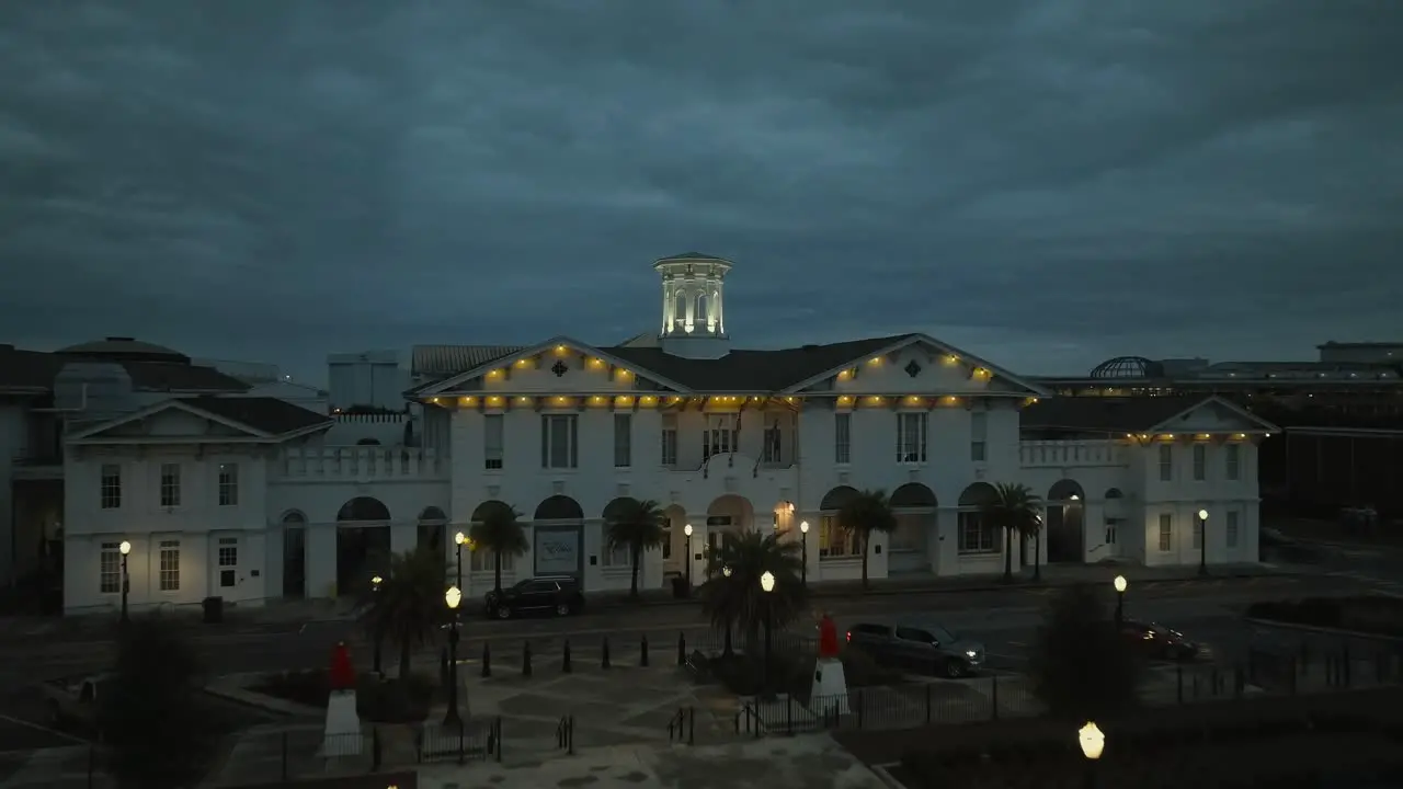 Aerial view of steeple in Mobile Alabama at dusk