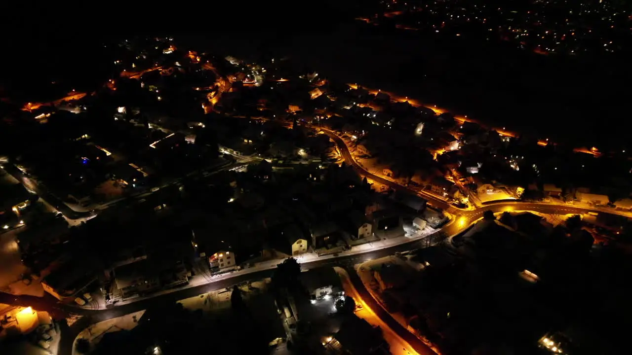 Aerial of neighborhood lights at night Zurich Switzerland