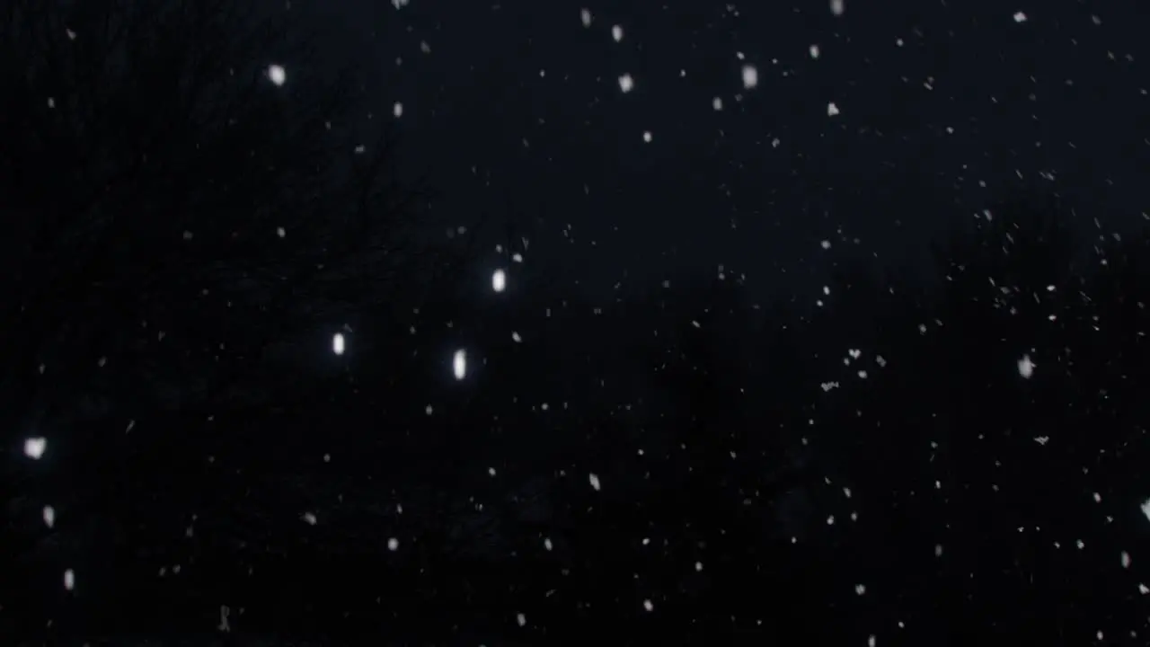 very dark january night with visible snowflakes falling in slow-motion