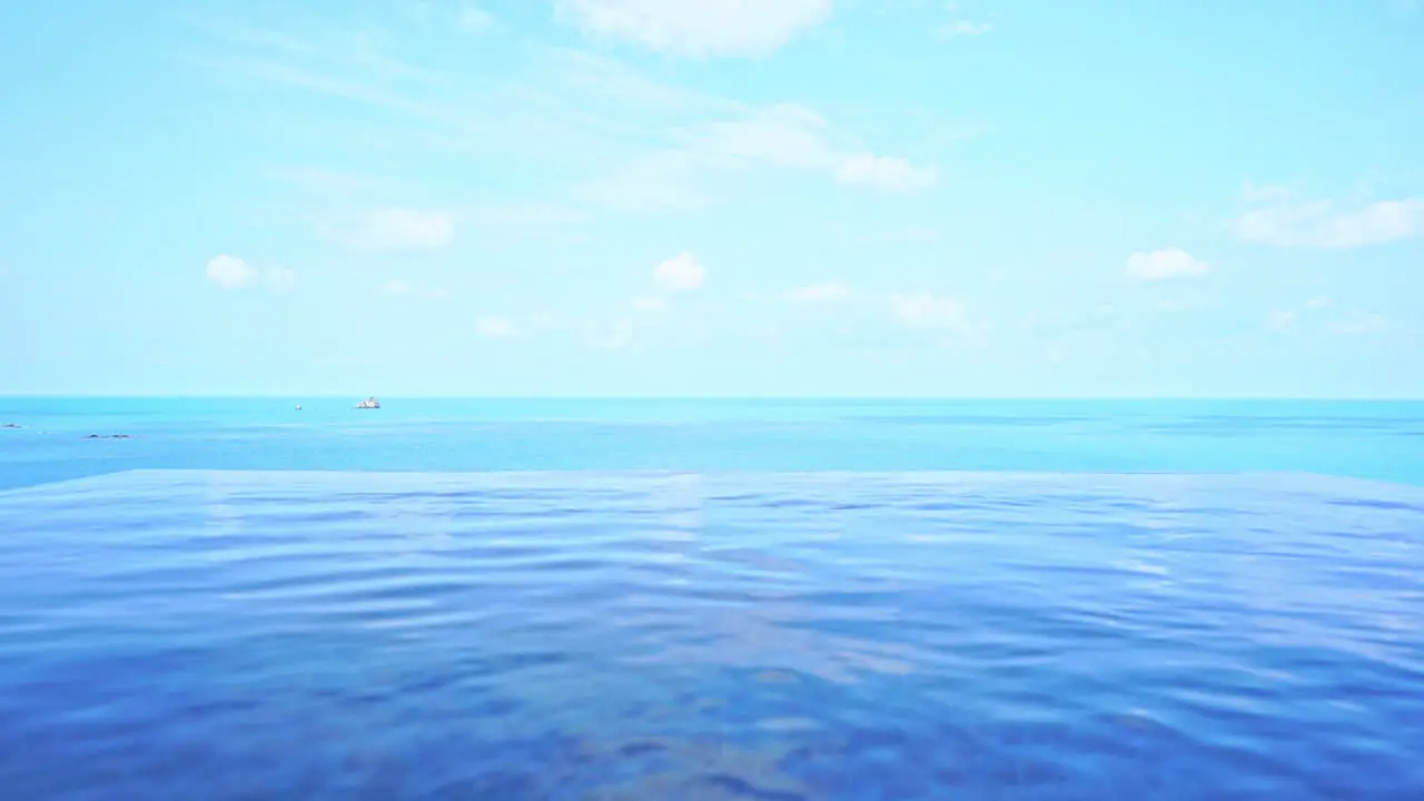 Camera at pool water level looking out on the ocean horizon