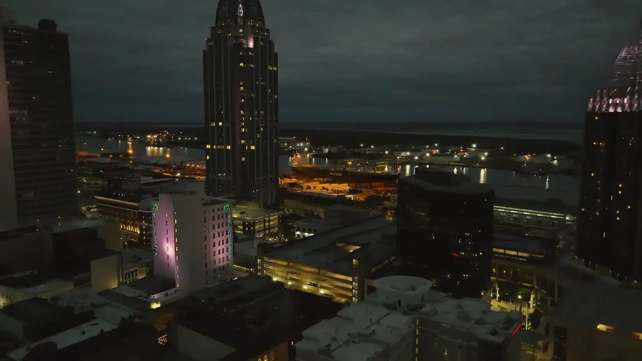 Aerial view of Mobile Alabama at dusk