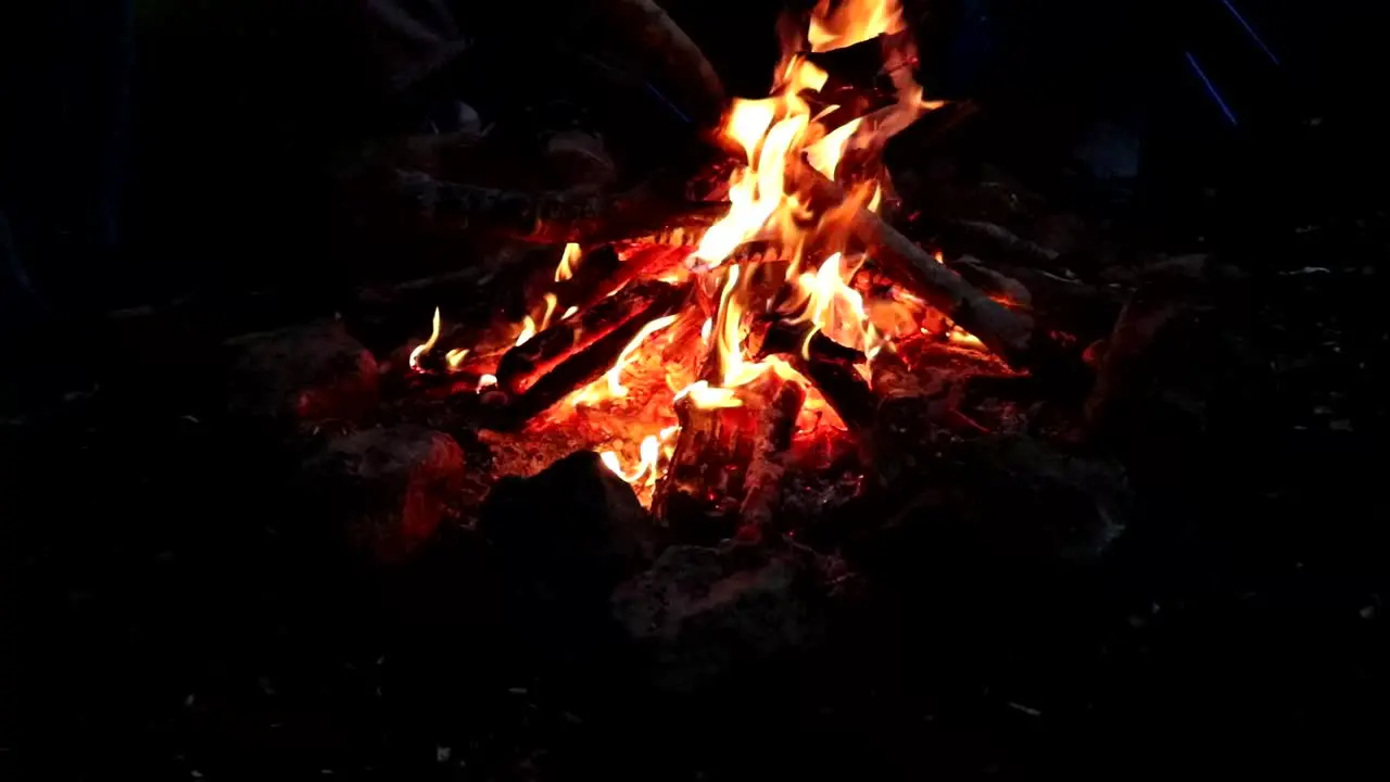 Camp fire burning on a cold night