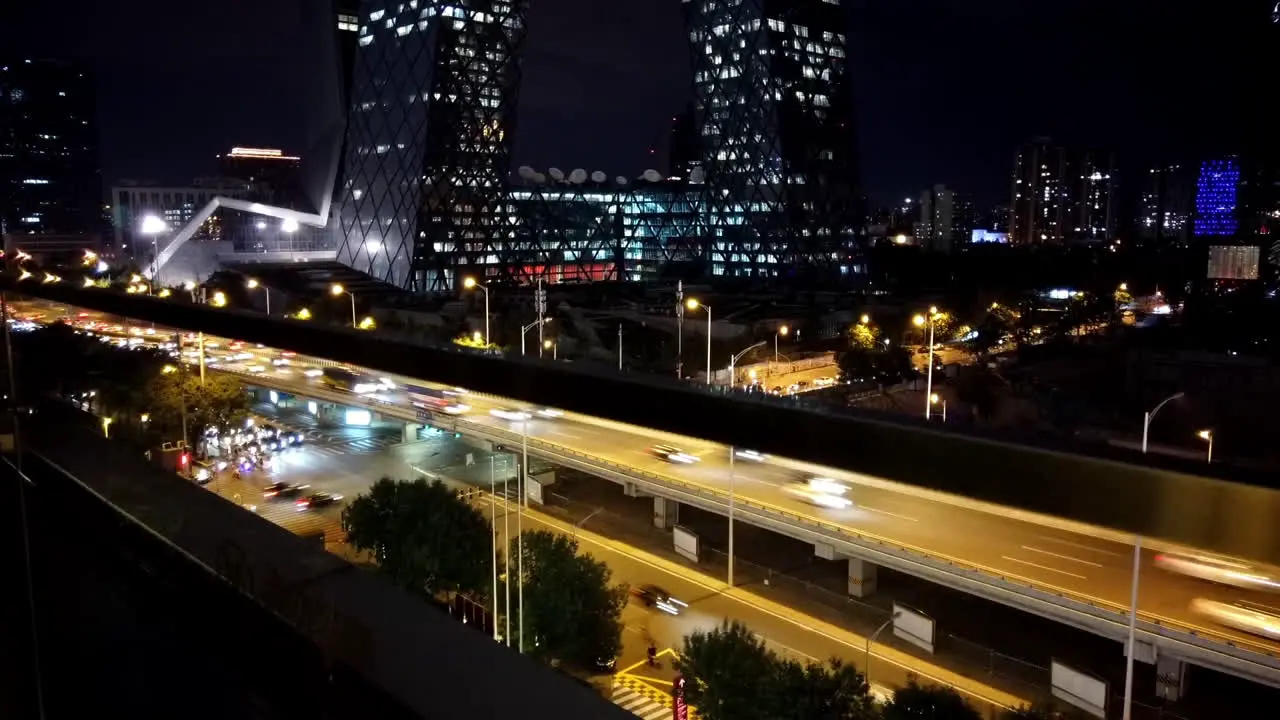 CCTV Building Beijing China Traffic Night Time Time Lapse Still Cam 5 Sec