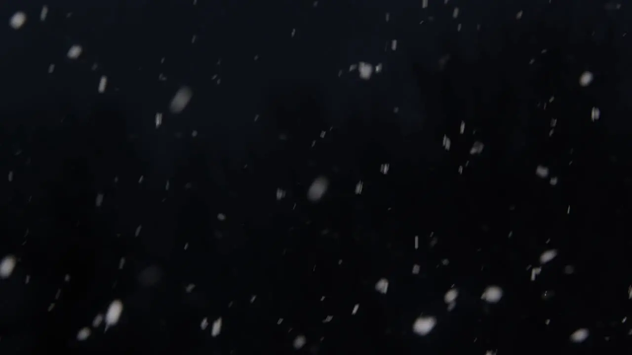 slow-motion snowfall in a blizzard on a cold and dark winter night