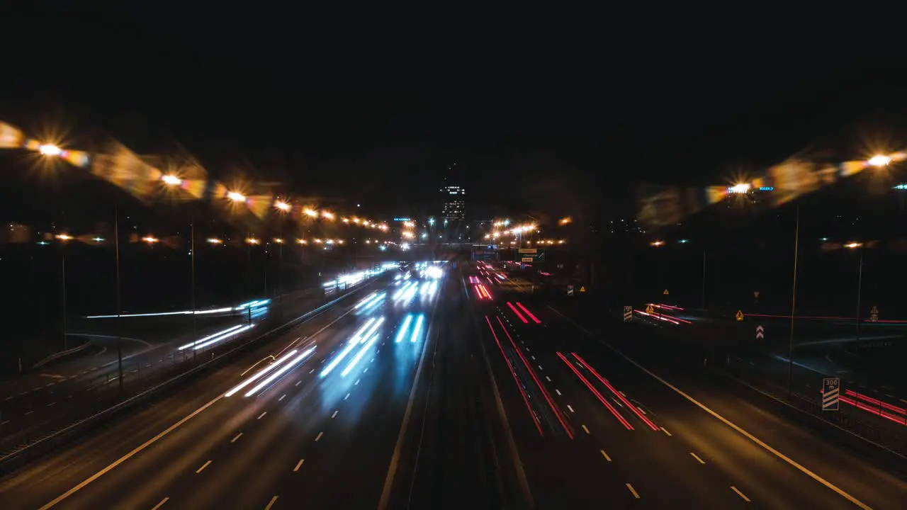 Night time lapse of busy highway