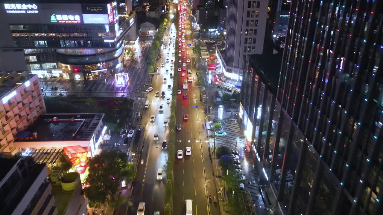 Aerial Drone Shot of Downtown Traffic City of Chengdu China