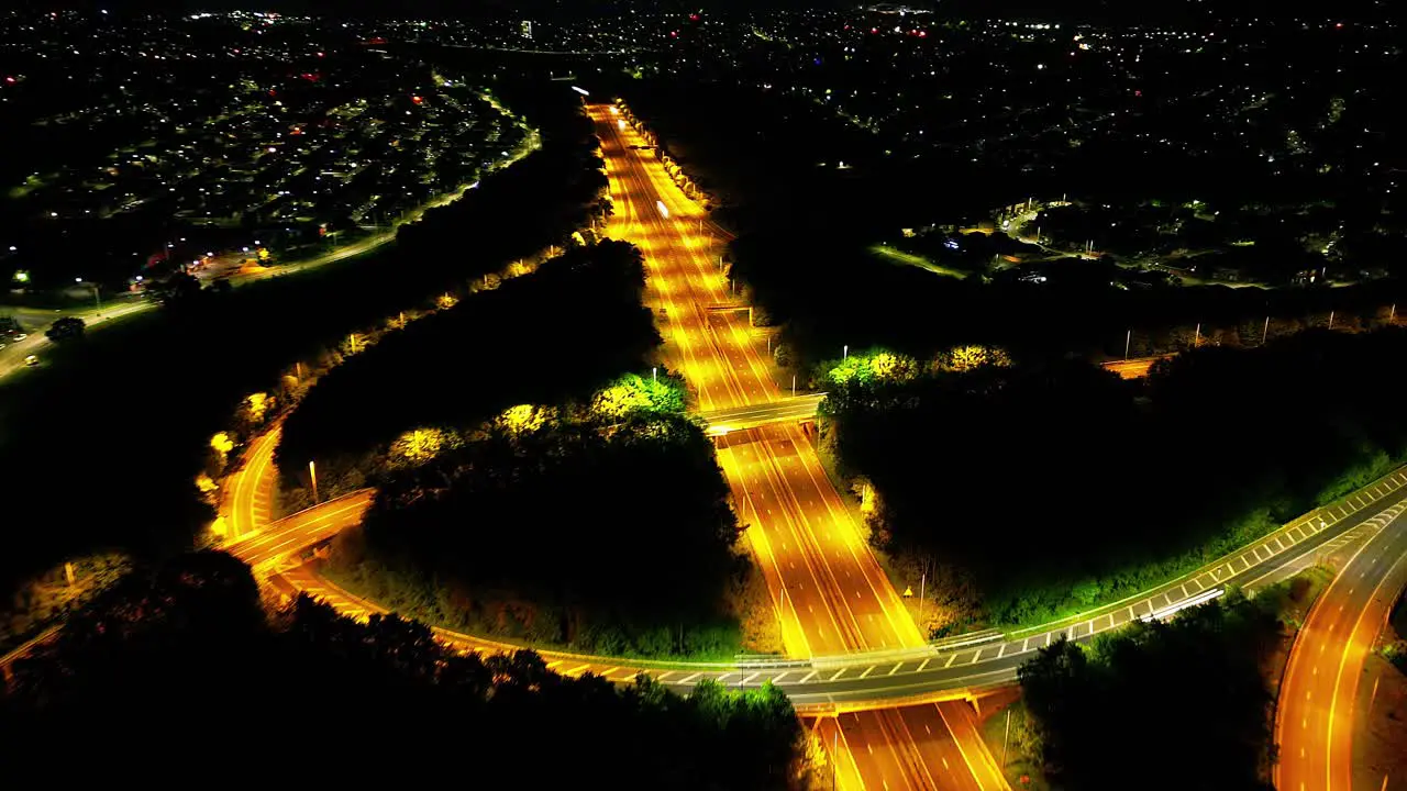 M53 Motorway traffic hyperlapse reverse movement along waypoints at night Wirral June 23