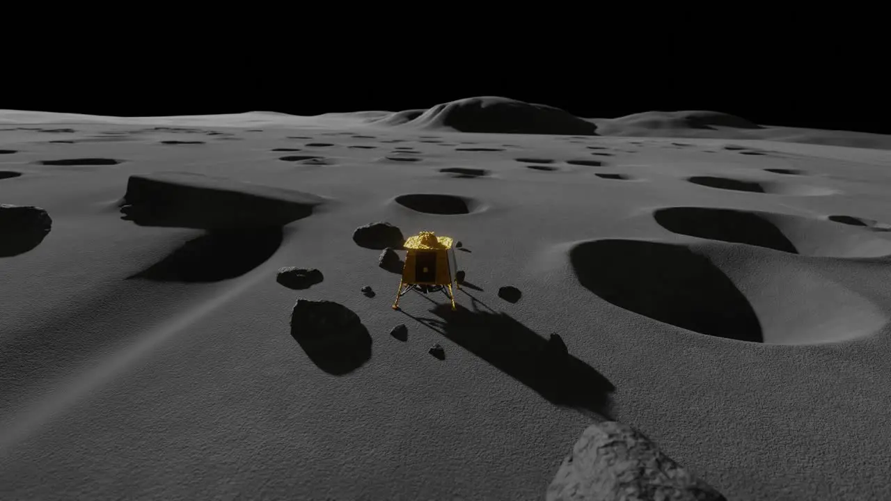 3D Animation of India's Chandryaan lander as the Sun sets and night time starts