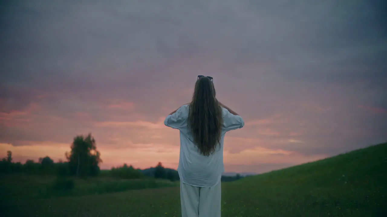 Woman Contemplating At Dusk Yoga