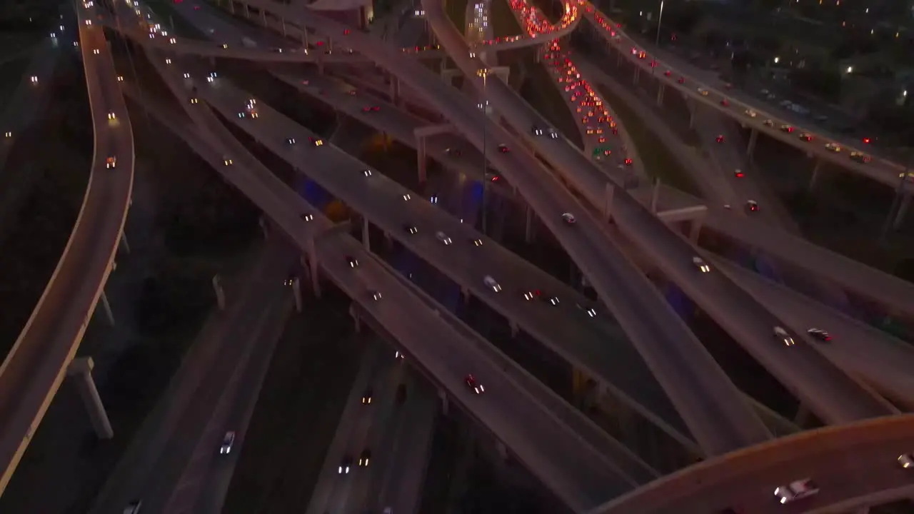 Sunset aerial view looking down at rush hour traffic in San Antonio Texas