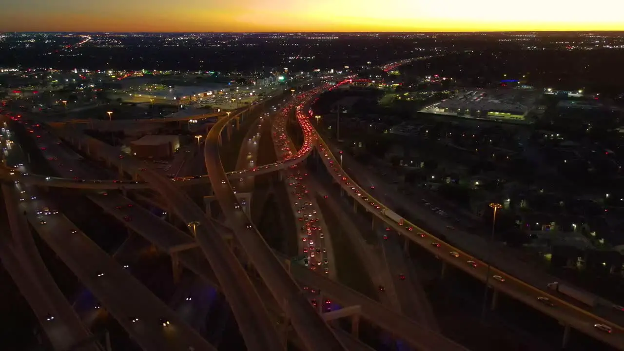 Sunset view of rush hour traffic in San Antonio Texas