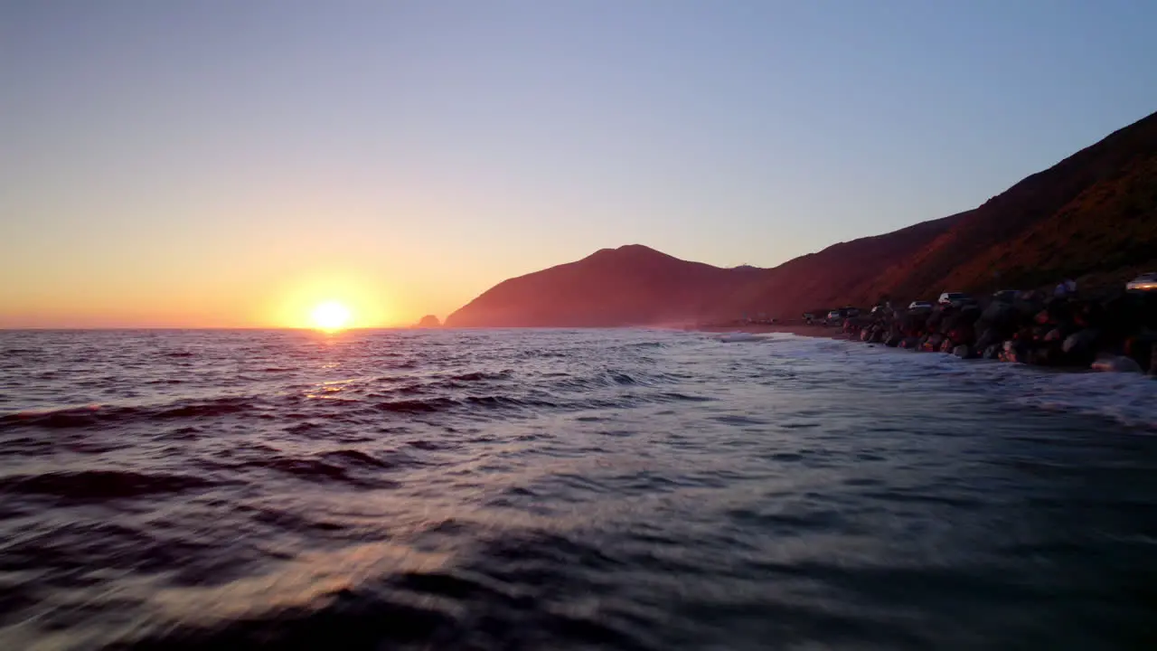 Drone shot off the coast of california Thorne Beach at Sunset