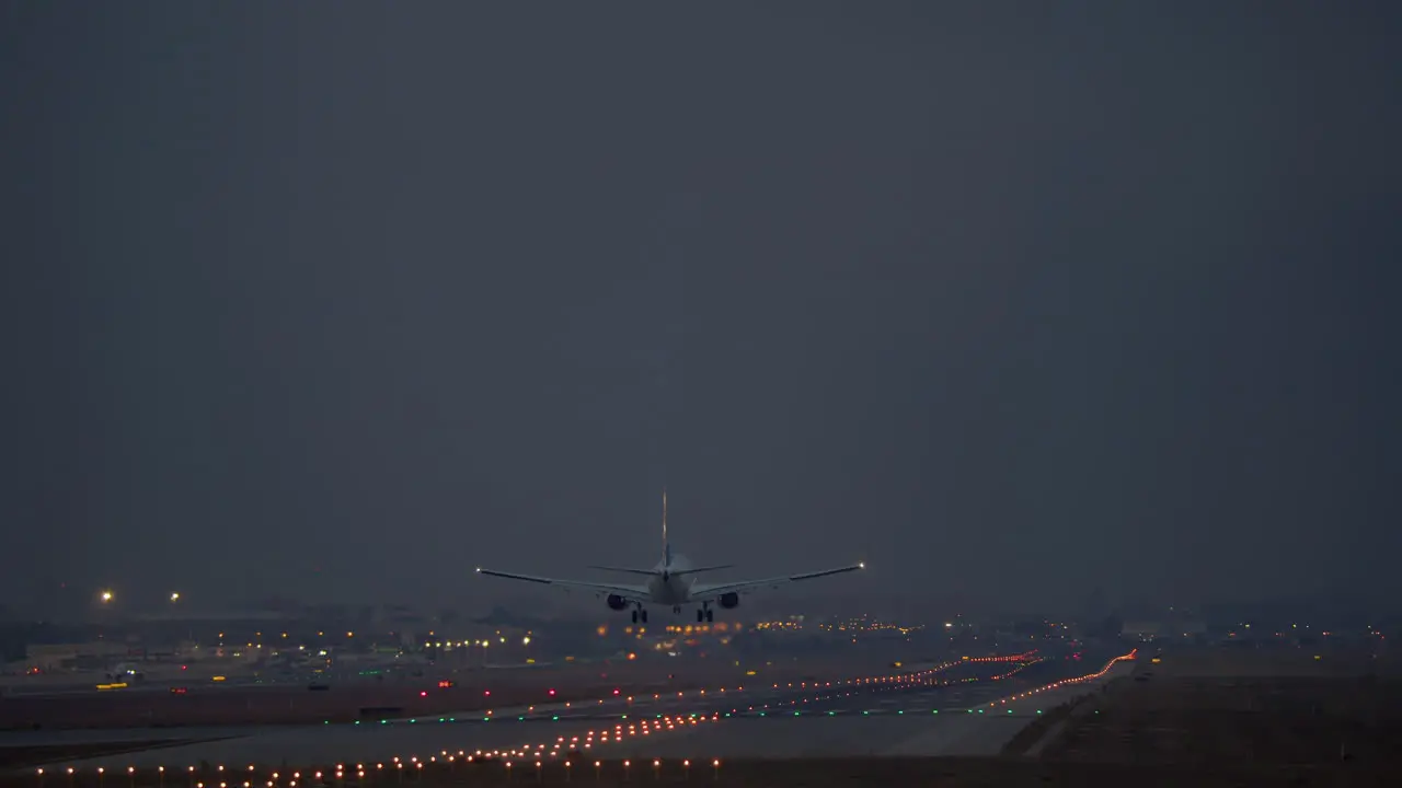 Passenger airplane landing in night